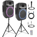 Pyle Powerful Wireless Sound 400W Portable Bluetooth PA Speaker 12" Indoor/Outdoor Audio System w/Party Lights, Digital Display, FM/AUX/MP3/USB/SD, Handle, Wheels, Microphone, Remote