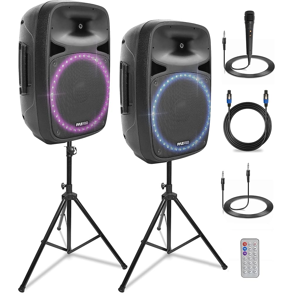 Pyle Powerful Wireless Sound 400W Portable Bluetooth PA Speaker 12" Indoor/Outdoor Audio System w/Party Lights, Digital Display, FM/AUX/MP3/USB/SD, Handle, Wheels, Microphone, Remote
