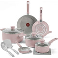 T-Fal Refresh Ceramic Nonstick Cookware Set, 12-Piece, Oven and Broiler Safe up to 350°F, Includes Stockpot, Griddle, Frying Pans, and Utensils, Pots and Pans, Dusty Rose