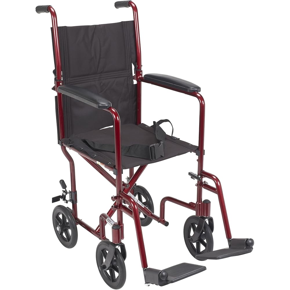 Drive Medical Lightweight Folding Transport Wheelchair (Red)