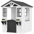 Cedar Wooden Kids Playhouse with Play Kitchen, Wooden Adventures Cottage for Backyard, Outdoor Toddler Playhouse for Kids with Vinyl Roof