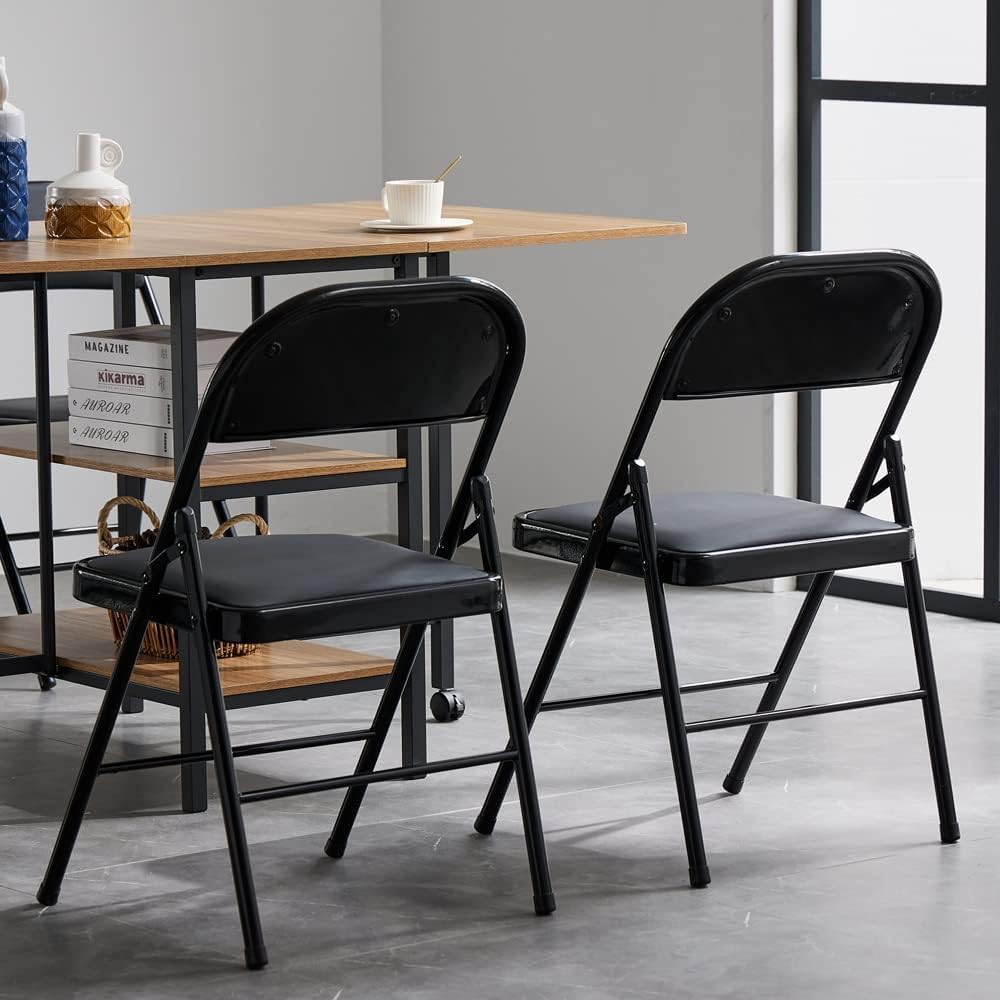 Simpli-Magic Padded Metal Folding Chairs (6-Pack, Black)