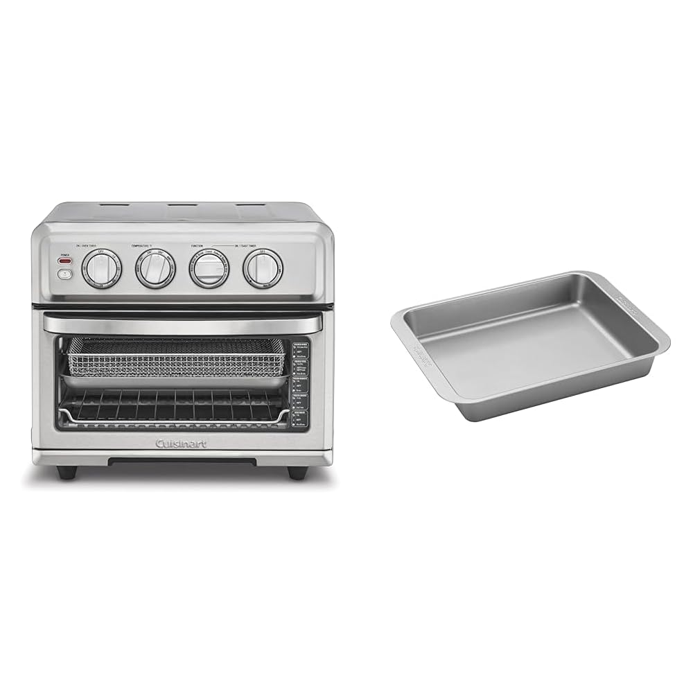 Cuisinart Air Fryer + Convection Toaster Oven, 8-1 Oven with Bake, Grill, Broil &amp; Warm Options, Stainless Steel, TOA-70 &amp; AMB-TOBBP Toaster Oven Baking Dish, silver, 1.12"" x 0.86"" x 0.16"""
