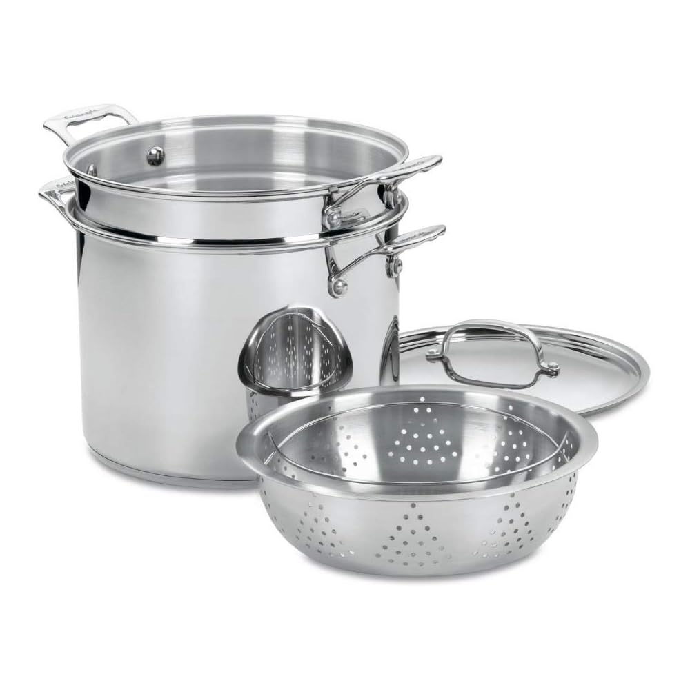 Cuisinart 4-Piece Cookware Set, 12 Quarts, Chef's Classic Stainless Steel Pasta/Steamer, 77-412P1Stock Pot