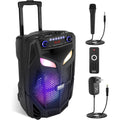 Pyle Portable Bluetooth PA Speaker System-800W 12” Indoor/Outdoor Bluetooth Speaker Portable PA System-Party Lights, USB SD Card Reader,FM Radio, Rolling Wheels-Wireless microphone,RemotePPHP121WMB