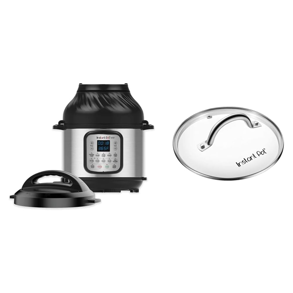 Instant Pot Duo Crisp Pressure Cooker 11 in 1, 8 Qt with Air Fryer, Roast, Bake, Dehydrate and more &amp; Genuine Instant Pot Tempered Glass lid, Clear 10 Inch (26 cm) 8 Quart