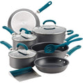 Rachael Ray Create Delicious Hard Anodized Nonstick Cookware Pots and Pans Set, 11 Piece, Gray with Teal Handles