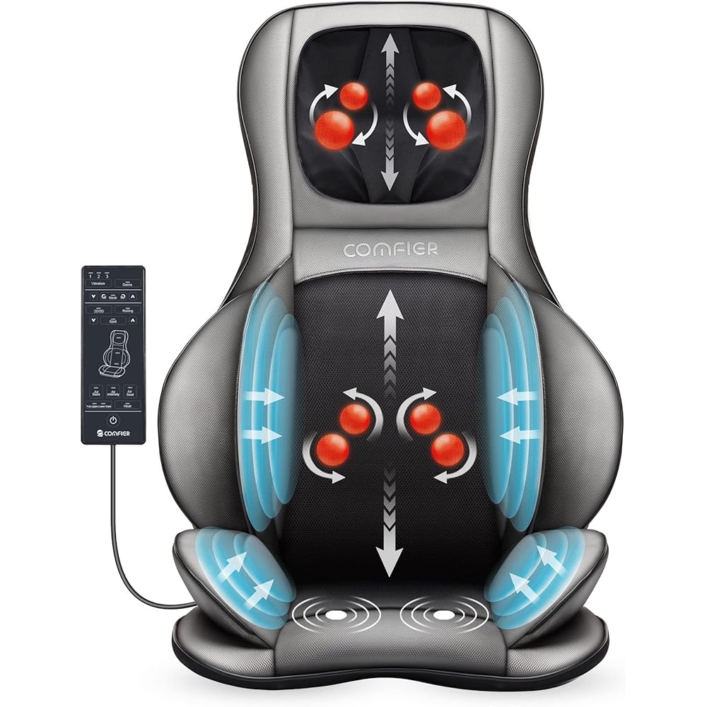 COMFIER Shiatsu Neck Back Massager with Heat, 2D ro 3D Kneading Massage Chair Pad, Adjustable Neck Massage,Seat Massager for Full Body Relaxation, Christmas Gifts for Dad Mom Women Men,Dark Gray