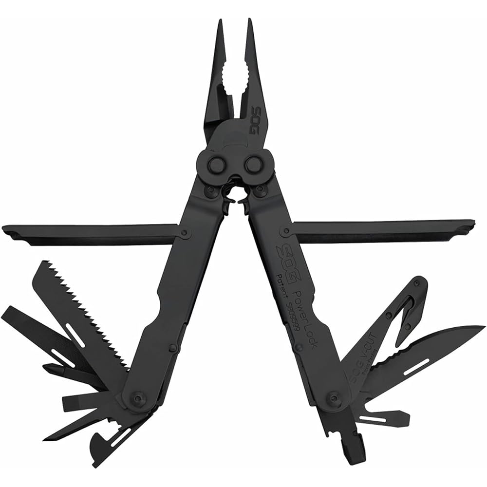 SOG Powerlock V-CutterMulti-Tool Pocket Utility Tool Set with 18 Specialty Tools for Heavy-Duty Field Use and Nylon Carrying Pouch (B63N-CP) Multitools