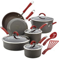 Rachael Ray 87630 Rachael Ray Cucina Hard Anodized Nonstick Cookware Pots and Pans Set, 12 Piece, Gray with Red Handles