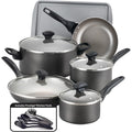 Farberware Dishwasher Safe Nonstick Cookware Pots and Pans Set, 15 Piece, Pewter