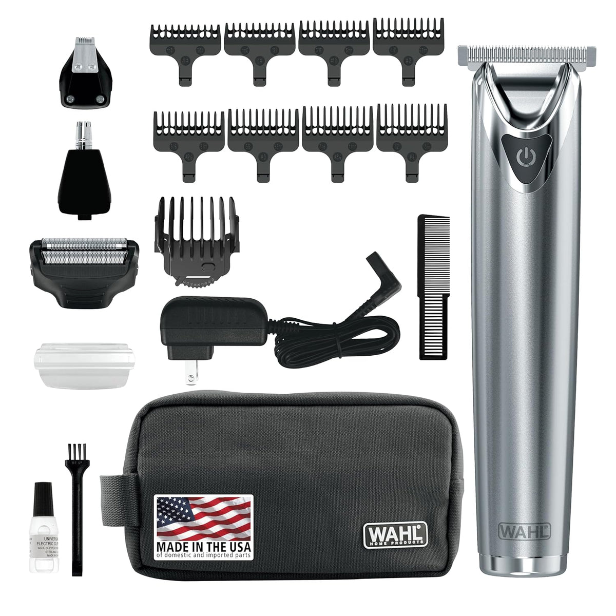 Wahl USA Stainless Steel Lithium Ion 2.0+ Beard Trimmer for Men Electric Shaver &amp; Nose Ear Trimmer Rechargeable All in One Men's Grooming Kit Model 9864SS