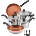 Farberware Classic Traditions Stainless Steel Cookware Induction Pots and Pans Set with Prestige Cooking Utensils, 12 Piece Stainless Steel