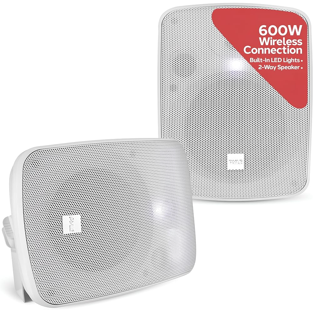 PYLE Outdoor Speakers Pair of Bluetooth Waterproof Wireless Speakers 600 Watt 2-Way Full Range Stereo Speaker, Marine Grade Weatherproof, Wall/Ceiling Universal Mounting Home, Boat, Patio Pool