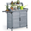 YITAHOME Solid Wood Potting Bench Table with Metal Tabletop (Grey)