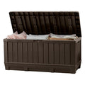 Keter Kentwood 92 Gallon Resin Deck Box-Organization and Storage for Patio Furniture Outdoor Cushions, Throw Pillows, Garden Tools and Pool Floats, Brown