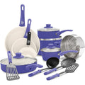 GreenLife 16 Piece Nonstick Cookware Set, Soft Grip Non-Toxic PFAS-Free Ceramic Pots &amp; Pans, Dishwasher &amp; Oven Safe, Frying, Sauce, Utensils, Glass Lids, Stay-Cool Handles, Wobble Free, Periwinkle