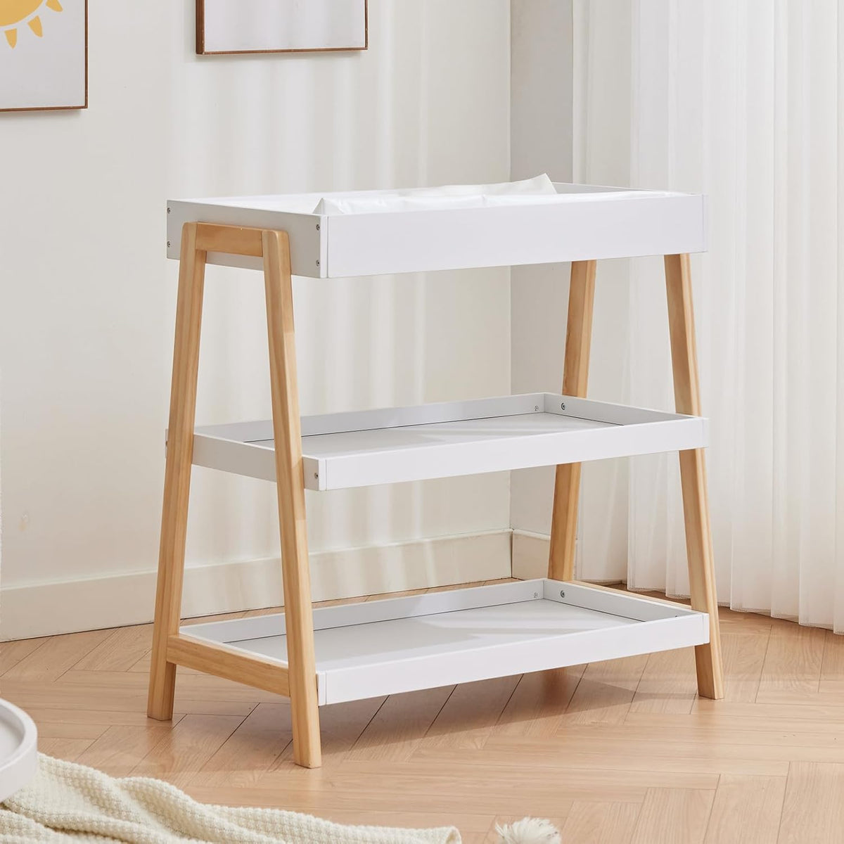 GarveeLife Portable 2-Tier Storage Baby Changing Table (White)