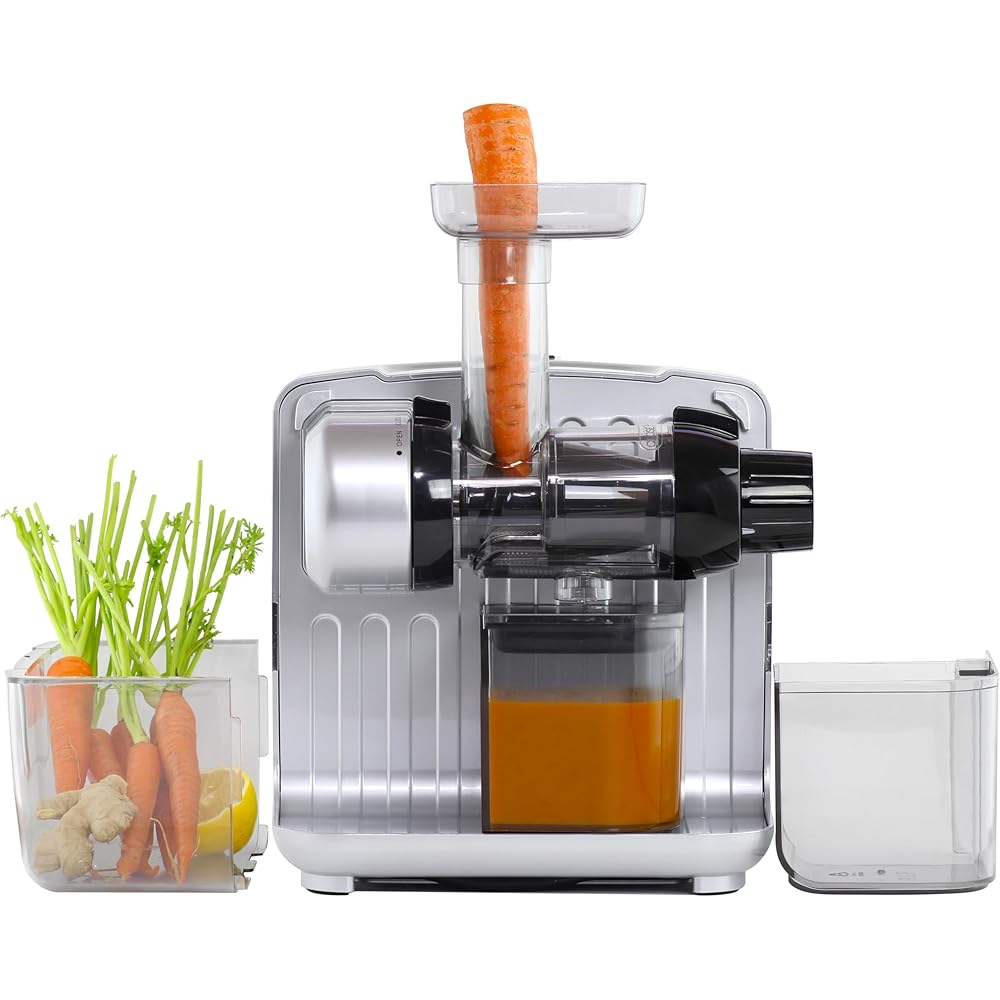 Omega Juicer Cold Press 365 Slow Masticating Vegetable and Fruit Juice Extractor and Nutrition System Makes Nut Milks Baby Food and Sorbets, 80-RPM Slow Juicer with On-Board Storage, 200-Watts, Silver