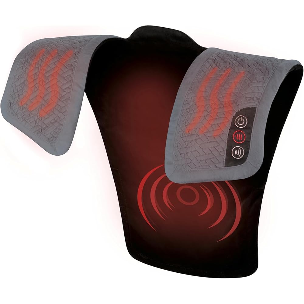 Homedics Vibration Heated Shoulder Massager Wrap, Comfort Pro Elite, Soft Fabric, Tension Relief, 2 Speeds &amp; Styles, Long, NMS-450H