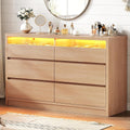 Jocoevol Modern 6 Drawer Dresser for Bedroom with LED Light, Large Chest of Drawers with Hidden Handles, Double Wooden Dresser Closet for Living Room, Entryway, Hallway Natural Wood