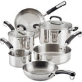 Farberware Brilliance Stainless Steel Cookware Pots and Pans Set with Kitchen Cooking Tools and Glass Lids, 10 Piece, Dishwasher Safe and Induction Ready, Stainless Steel