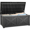 YITAHOME 120 Gallon Large Deck Box with X-Shaped Front, Resin Outdoor Storage Boxes, Waterproof Cushion Storage Bench for Patio, Pool Supplies, Garden Tools Lockable, Dark Gray