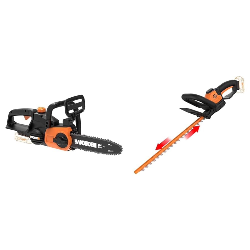 Worx 20V 10" Chainsaw &amp; 22" Hedge Trimmer Power Share Cordless Yard Tools
