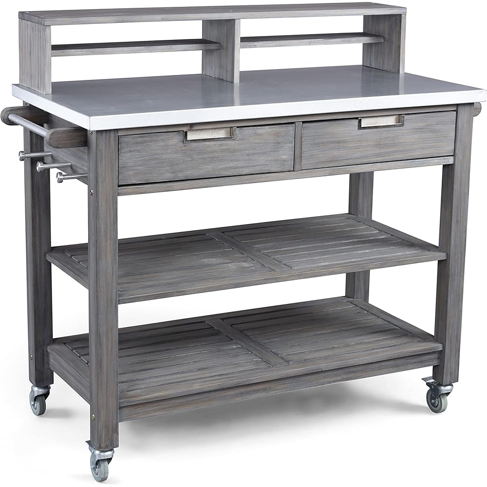 Maho Gray Solid Teak Outdoor Potting Bench