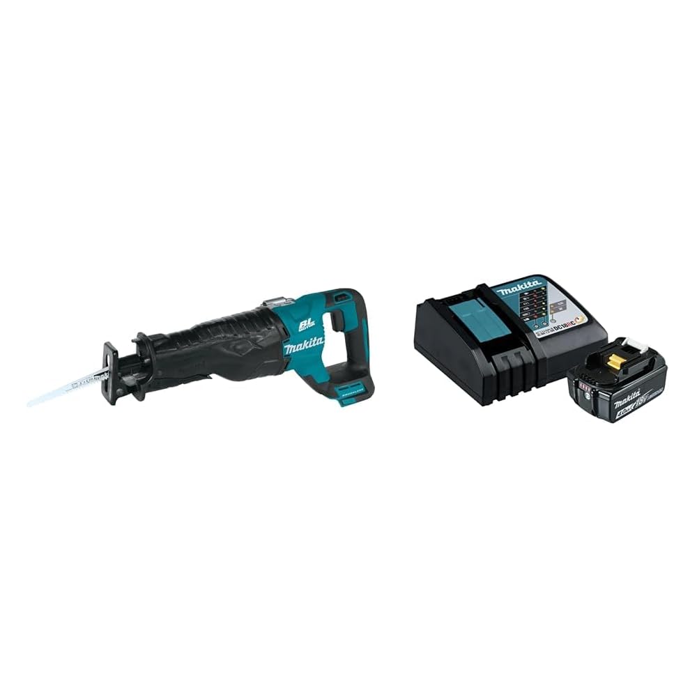 Makita XRJ05Z 18V LXT® Lithium-Ion Brushless Cordless Recipro Saw with bonus BL1840BDC1 18V LXT® Lithium-Ion Battery and Charger Starter Pack (4.0Ah)