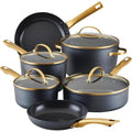 Farberware Forged Induction Ceramic Nonstick Pots and Pans Set with Lids and Kitchen Cooking Tools Dishwasher Safe, Suitable for All Stovetops, 12 Piece Cookware Set Black and Gold