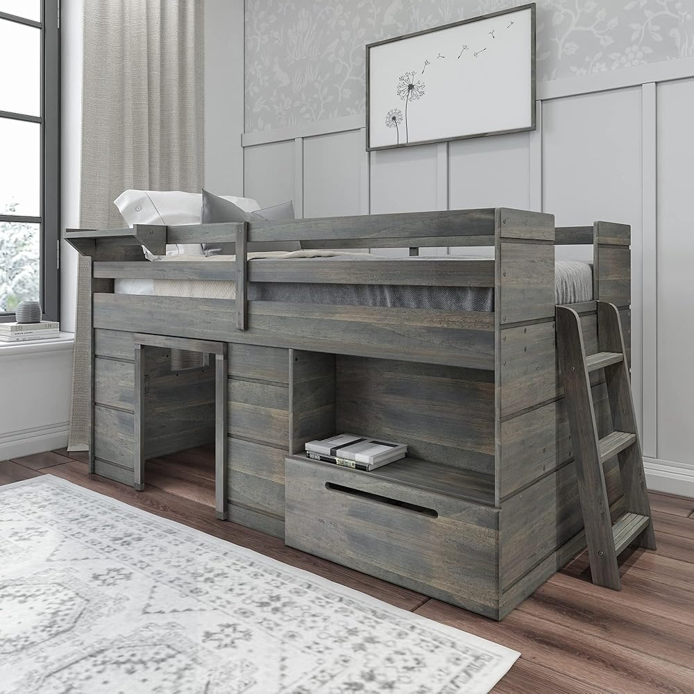 Max & Lily Solid Wood Low Loft Twin Bed with Storage Drawer