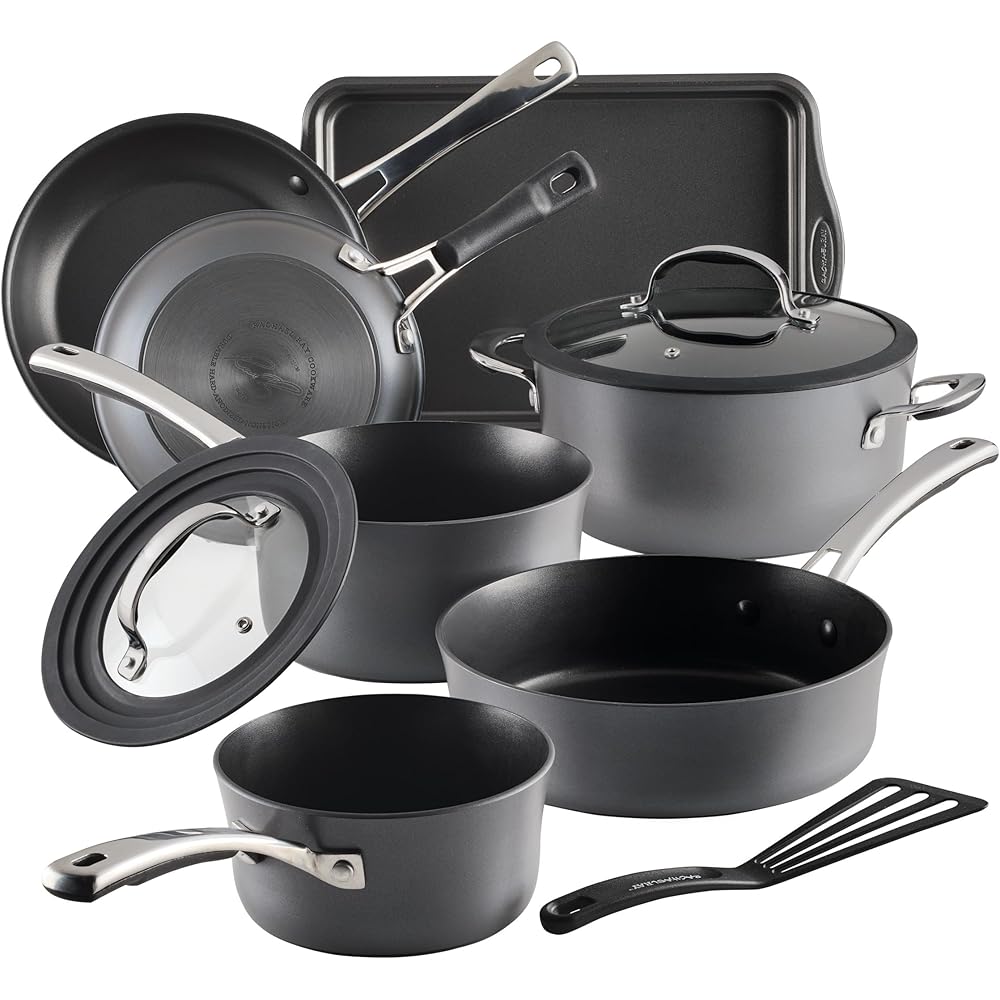 Rachael Ray Cook + Create Hard Anodized Nonstick Cookware/Pots and Pan Set, 10 Piece Black