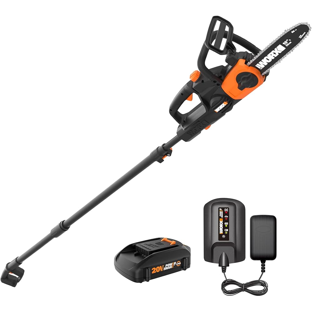 Worx WG323 20V Power Share 10" Cordless Pole/Chain Saw with Auto-Tension (Battery &amp; Charger Included)