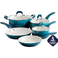 Oster Corbett 8 pc Gradient Teal Forged Aluminum Cookware Set With Ceramic Non-stick Induction Base Soft Touch Bakelite Handle and Tempered Glass Lids