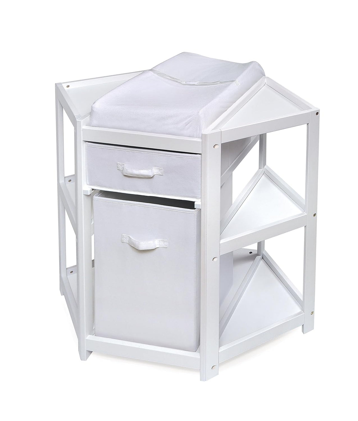 Badger Basket Corner Baby Changing Table with Storage Bin (White)