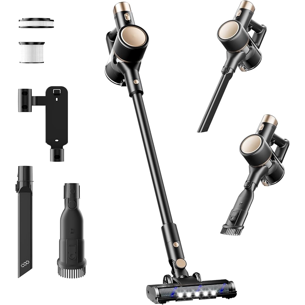 ZAFRO Cordless Vacuum Cleaner, Handheld Lightweight Stick Vacuum with LED Control Panel, 2 Cleaning Modes, Powerful Suction, Rechargeable Cordless Vacuum for Hardwood Floor, Tile, Carpet, Pet Hair