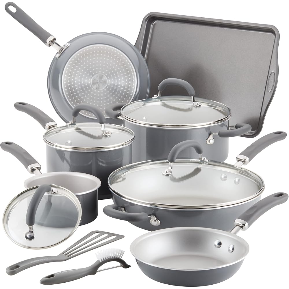 Rachael Ray Create Delicious Nonstick Cookware Induction Pots and Pans Set, 13 Piece Gray Shimmer