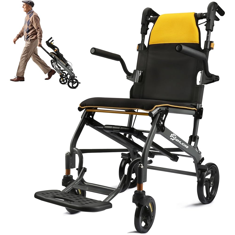 Ultra-Lightweight 19.4 lbs Foldable Adult Transport Chair with Telescopic Handle