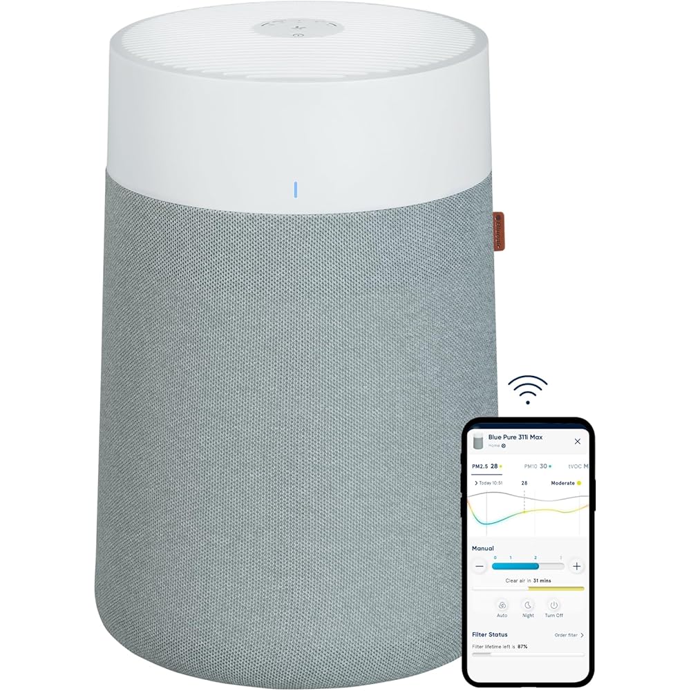 BLUEAIR Air Purifiers for Medium Rooms, Bedroom, Kitchen, Cleans 1,858 sqft in one hour, HEPASilent Smart Air Cleaner for Home, Pets, Allergies, Virus, Dust, Mold, Smoke Blue Pure 311i Max