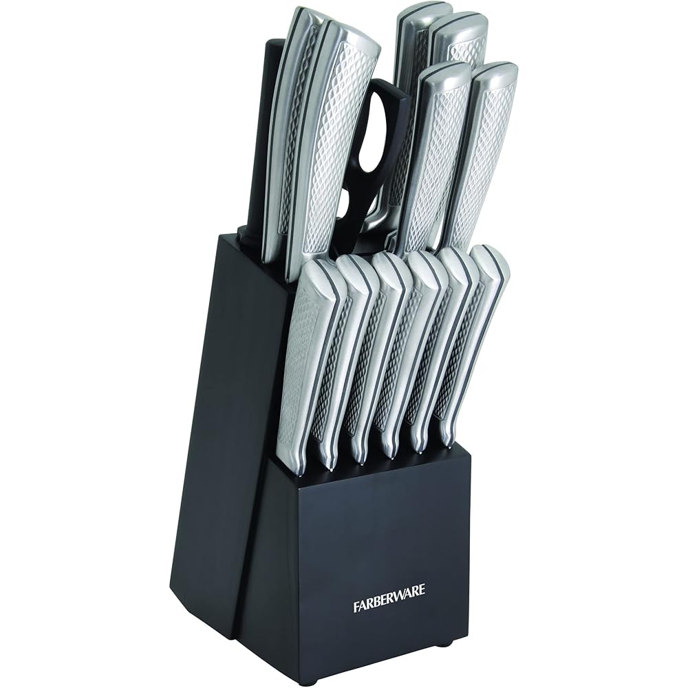 Farberware Textured Grip Stainless Steel Knife Set, 15 Piece, Stainless Steel