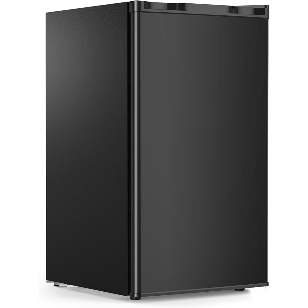 COWSAR 3.2 Cu.Ft Mini Fridge with Freezer, Single Reversible Door Compact Refrigerator, Adjustable Thermostat, 2 Removable Shelves, Small Dorm Fridge for Bedroom, Office, Kitchen, Dorm, Black