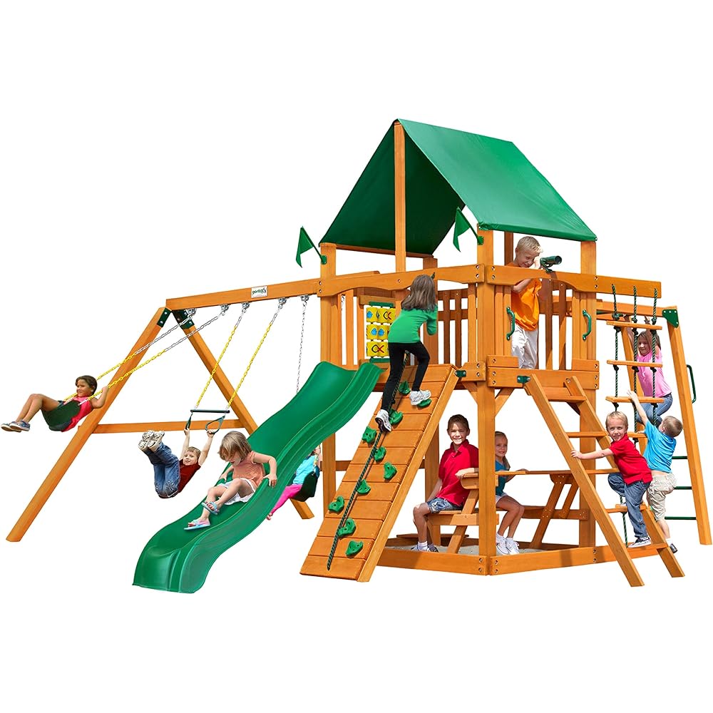 Gorilla Playsets Navigator Wooden Backyard Swing Set with Slide