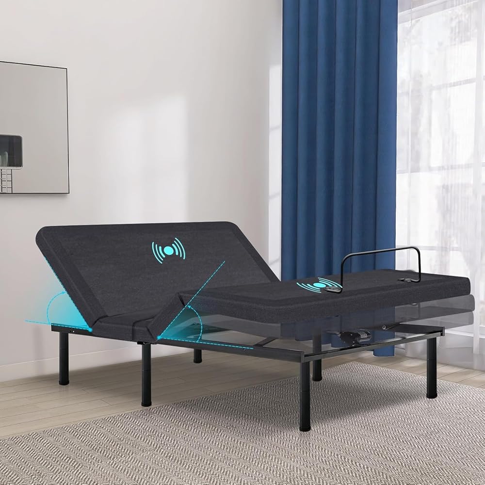 Twin XL Adjustable Bed Frame with Massage, Updated Adjustable Bed Base with Thickened Frame, Wireless Remote, Head and Foot Lift , Under-Bed Light,Anti-Snore/0 Gravity, Voice Control Electric Beds