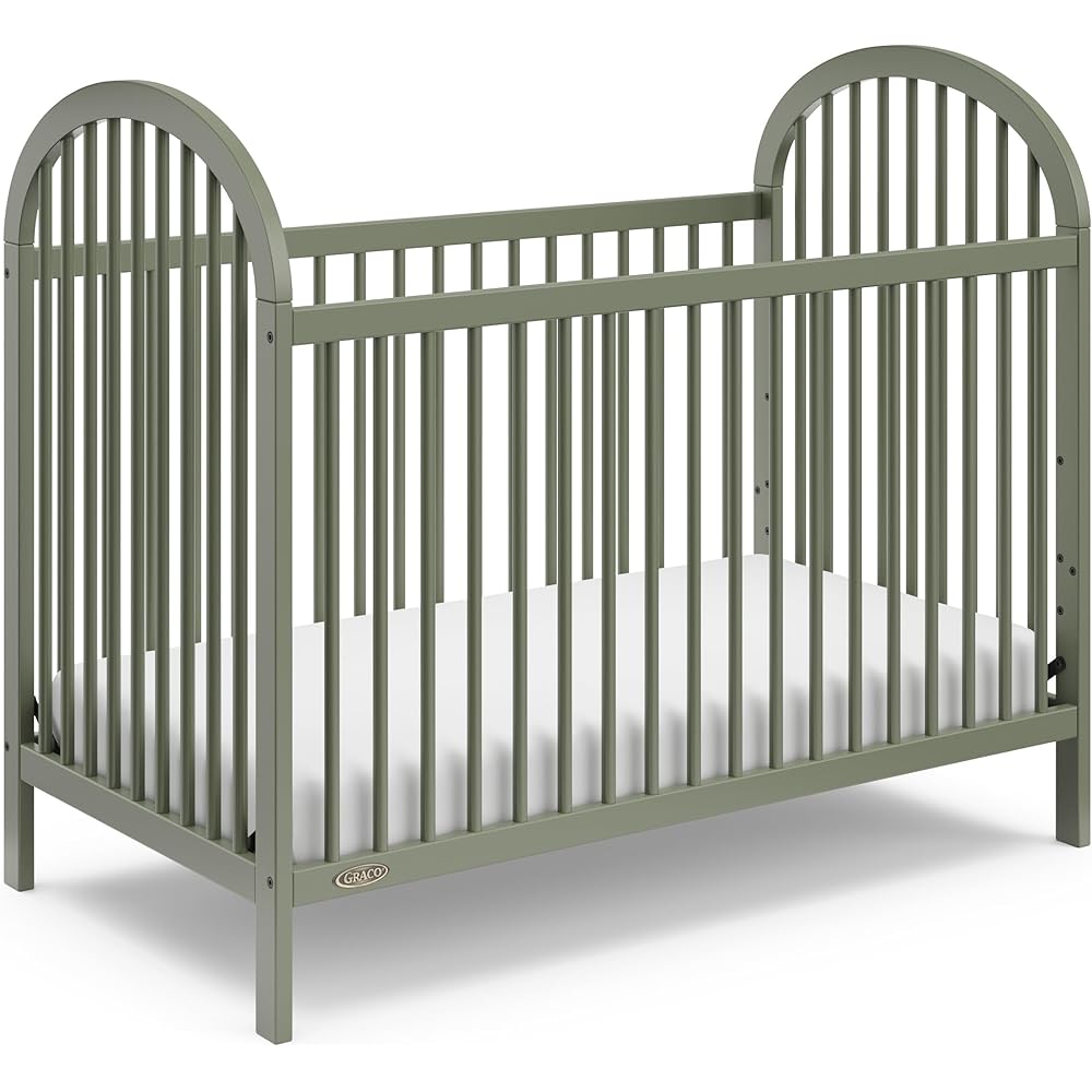 Graco Olivia Convertible Crib (Olive) – GREENGUARD Gold Certified, 100% Solid Wood, Fits Standard Crib Mattress, Converts to Toddler Bed and Daybed, 4 Adjustable Mattress Heights