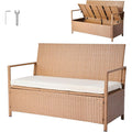 VEVOR Outdoor Storage Bench, 2-Person PE Rattan Storage Bench, 70 Gal Deck Box with Cushion, Supports up to 265 lbs, Weatherproof Outdoor Seating &amp; Porch Decor for Patio Garden Balcony Yard