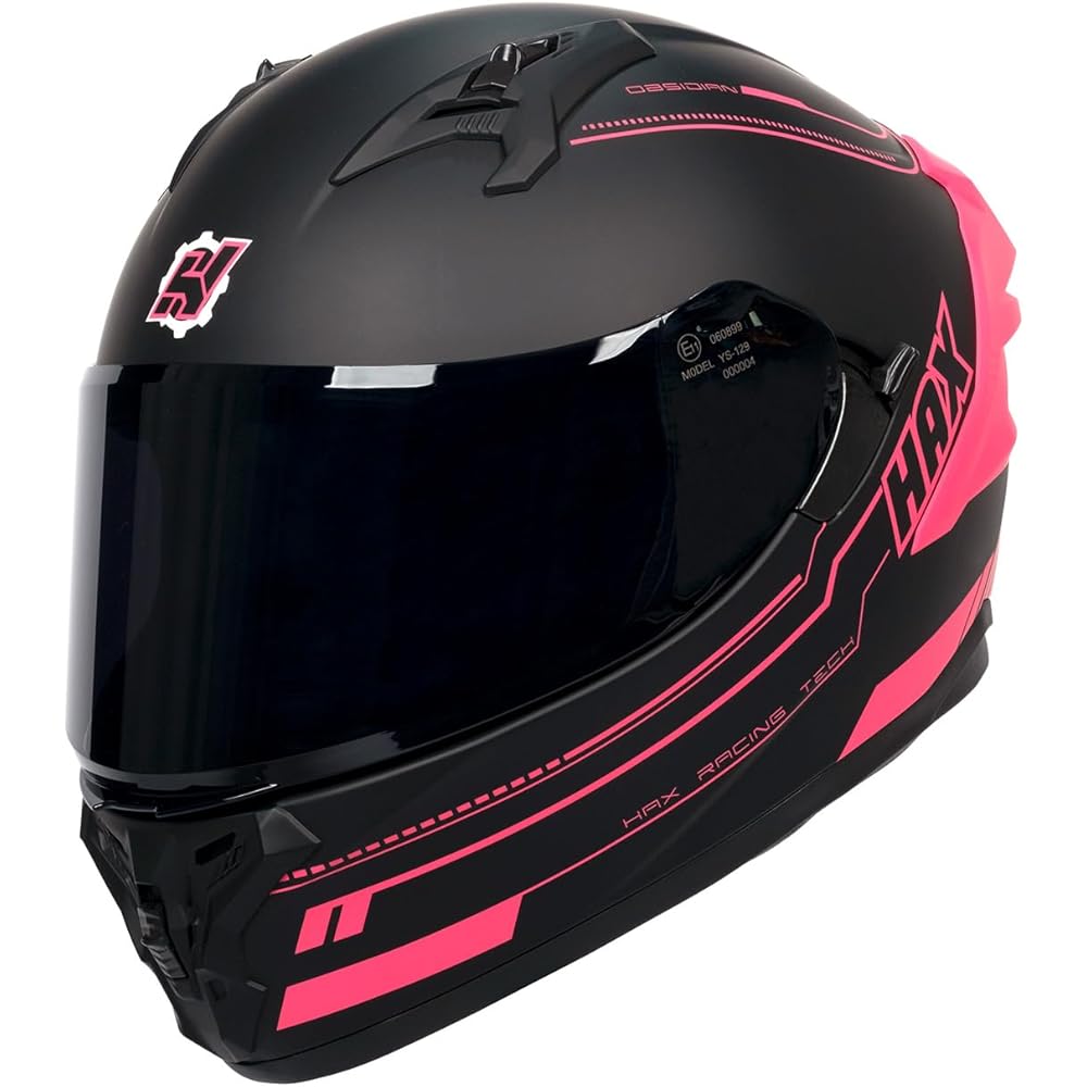 HAX Obsidian Pro Full Face Dual Visor Adult Motorcycle Helmet for Motorbike Street Bike with Pinlock Ready DOT Approved Matte Pink S