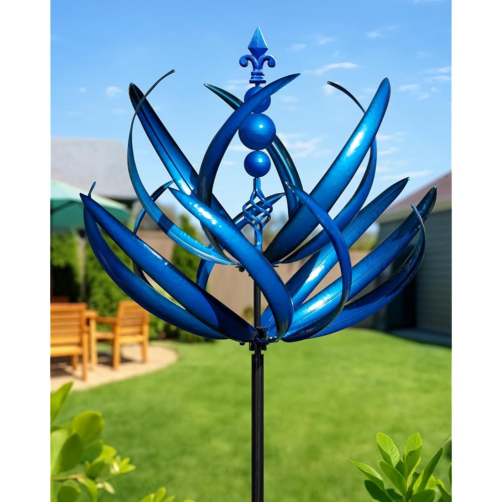 Cyan Oasis 91 inch Wind Spinners Outdoor Extra Large Outdoor Metal Wind Sculptures Spinners with Stake, Windmills for The Yard Garden, Yard Art Garden Lawn Decor Blue (27" W x 91" H)