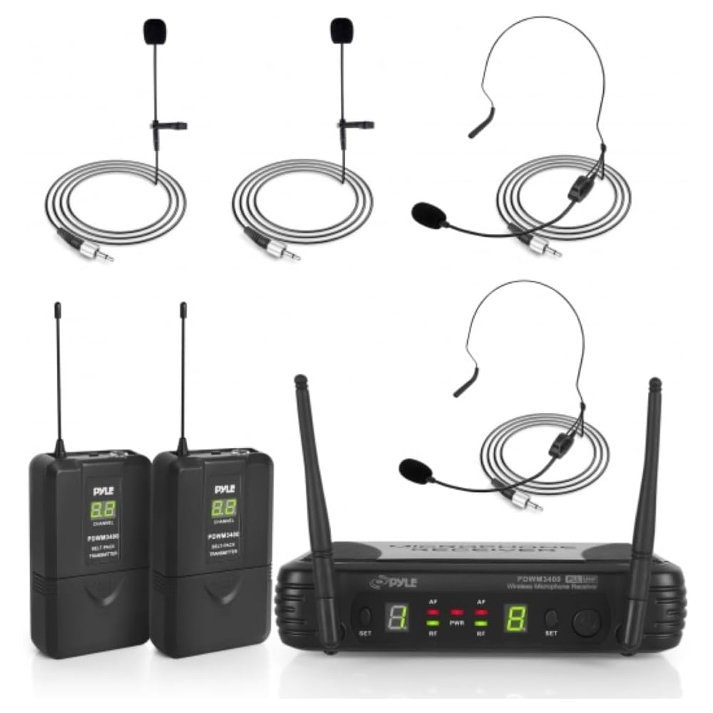 Pyle 2-Channel UHF Wireless Microphone System with Bodypacks