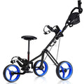 Graffy 3-Wheel Folding Golf Push Cart with Built-In Seat